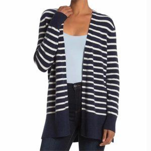 Madewell Cozy Walker Striped Cardigan Open Front Navy Blue White